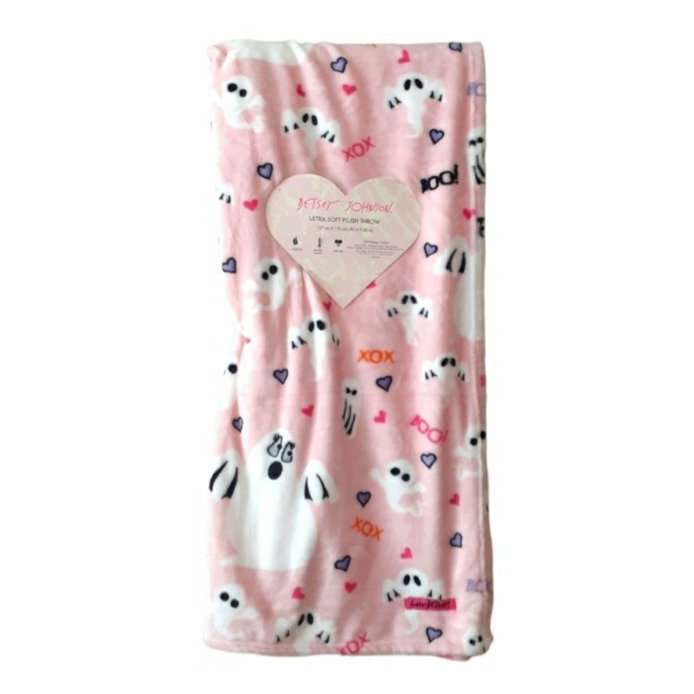 New! Betsey Johnson Pink Ghost Soft Plush Throw Blanket